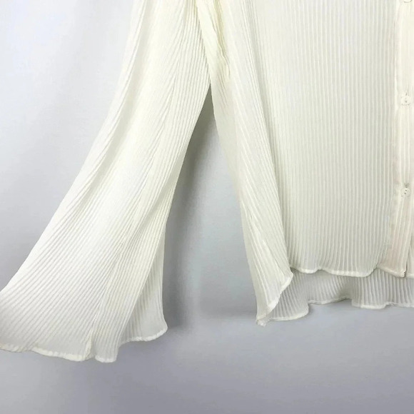 Something Navy Womens XS Off White Pleated Button Up Blouse - Picture 7 of 7